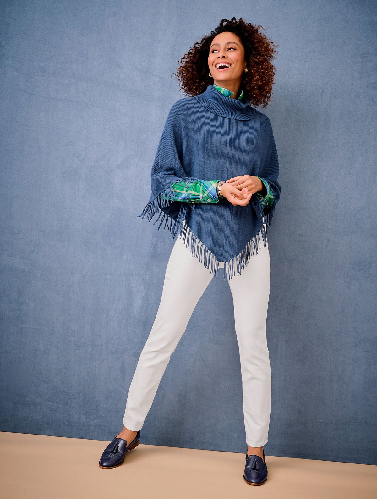 PLUS EXCLUSIVE FRINGE KNIT PONCHO