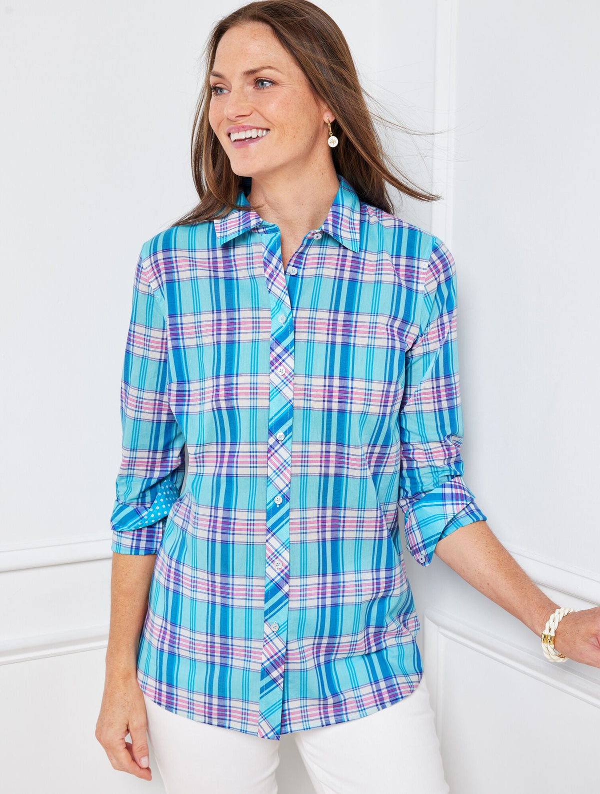 COTTON BUTTON FRONT SHIRT - BOOTHBAY PLAID