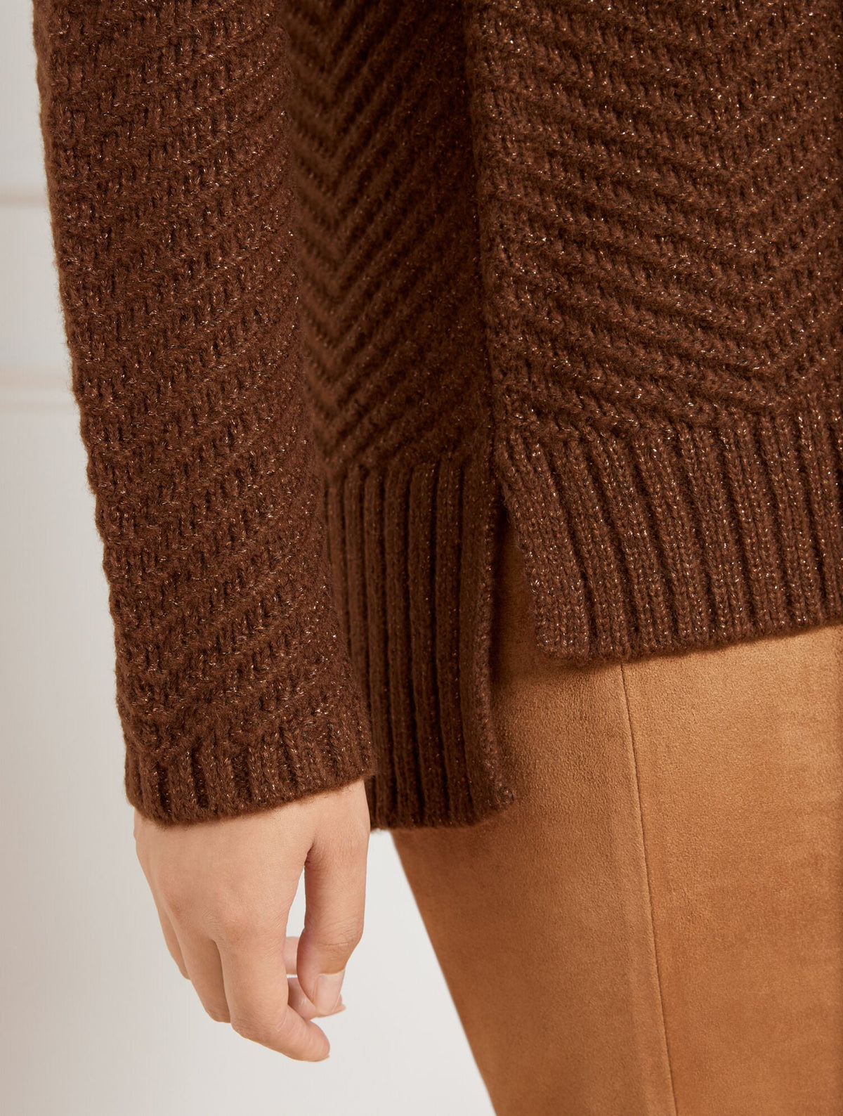 TEXTURE STITCH MOCKNECK SWEATER - METALLIC