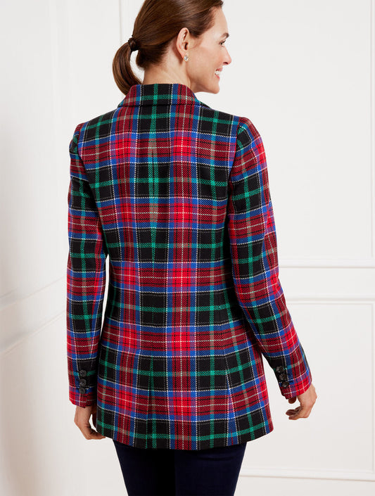 OPEN FRONT BLAZER - LOG FIRE PLAID