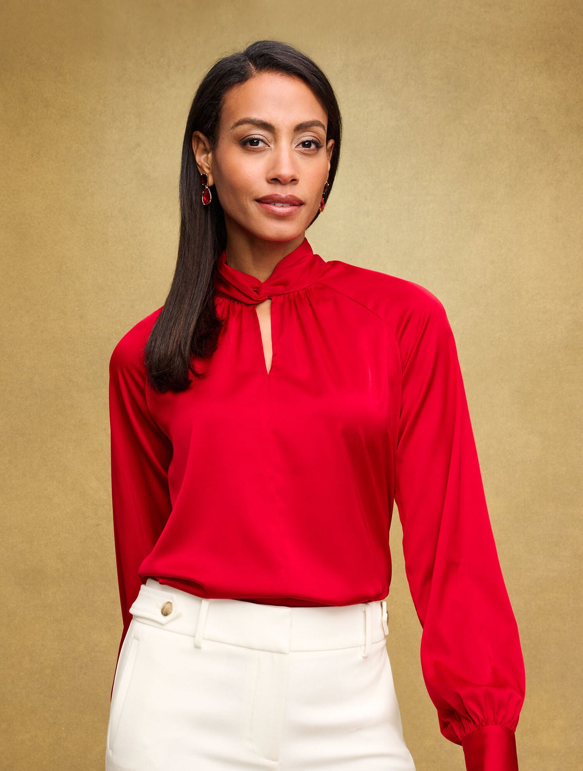 SOFT SATIN CHARMEUSE TWIST NECK TOP