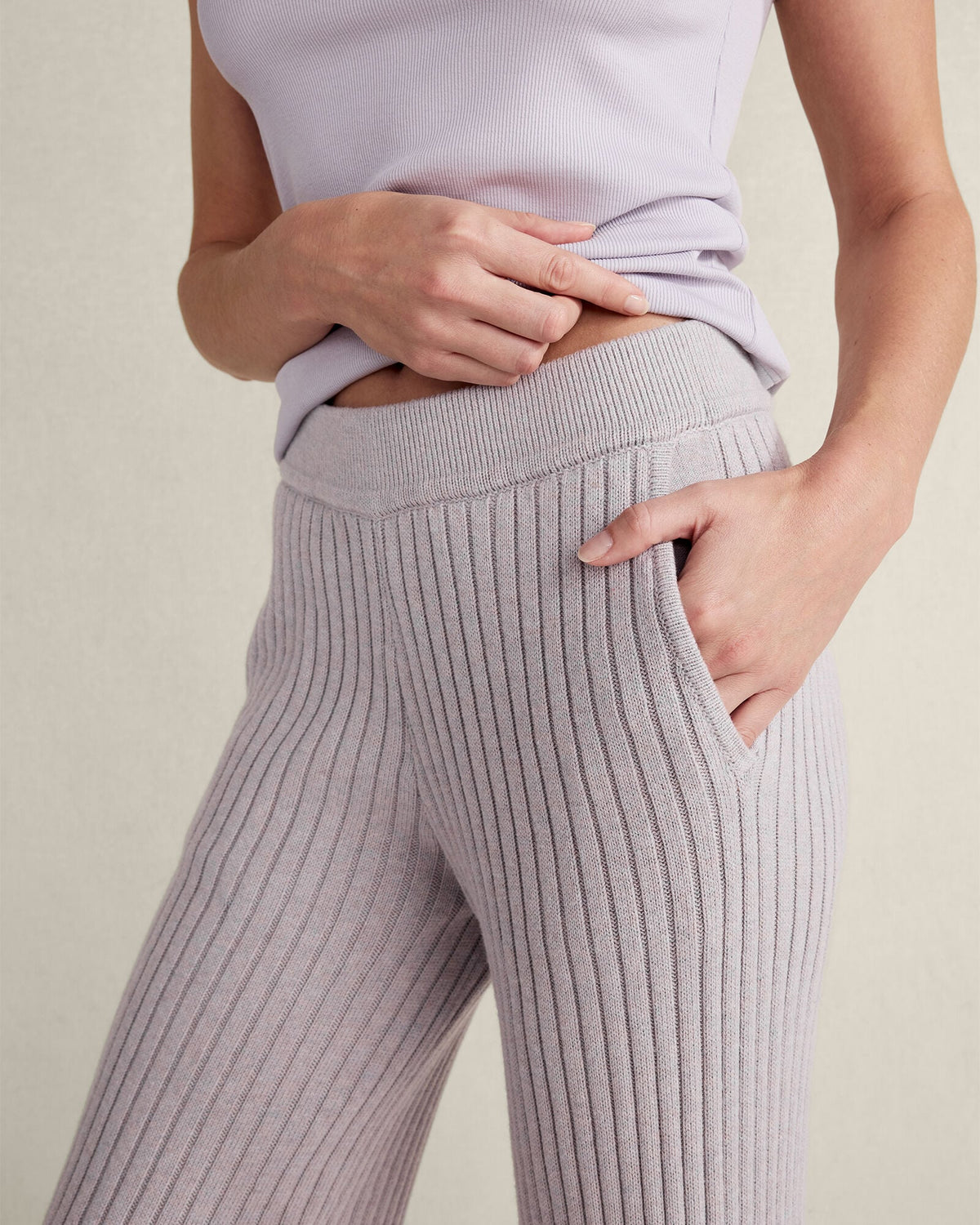 COTTON CASHMERE RIB-KNIT PANTS
