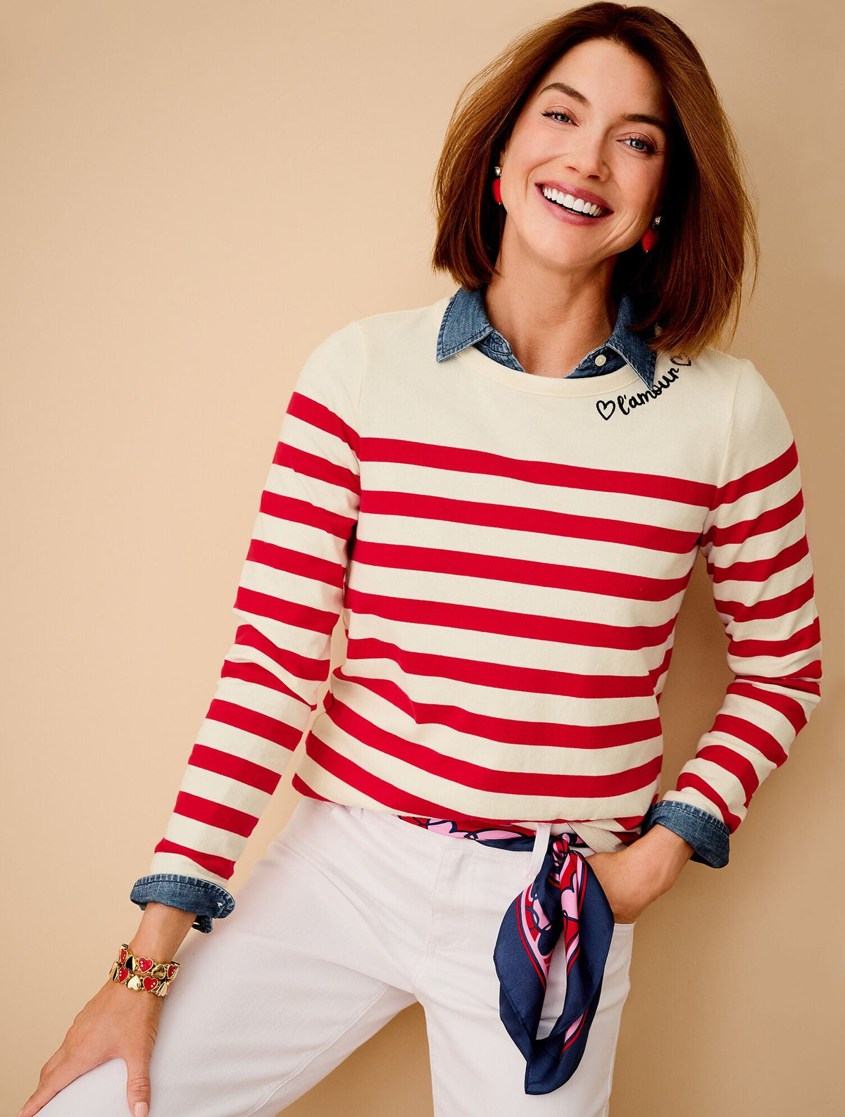 EMBROIDERED TEE - AMOUR STRIPE