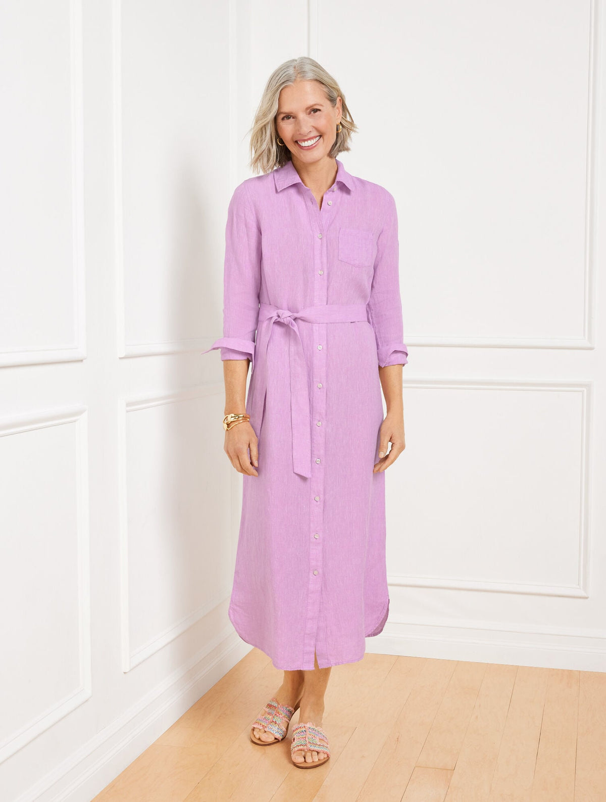 CROSS DYED LINEN SHIRTDRESS - LAVENDER