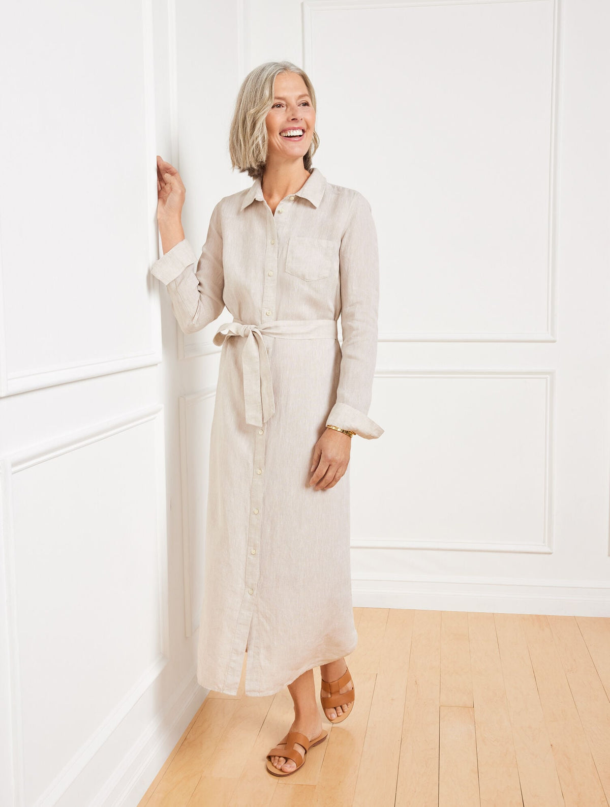 CROSS-DYED LINEN SHIRTDRESS - BEIGE
