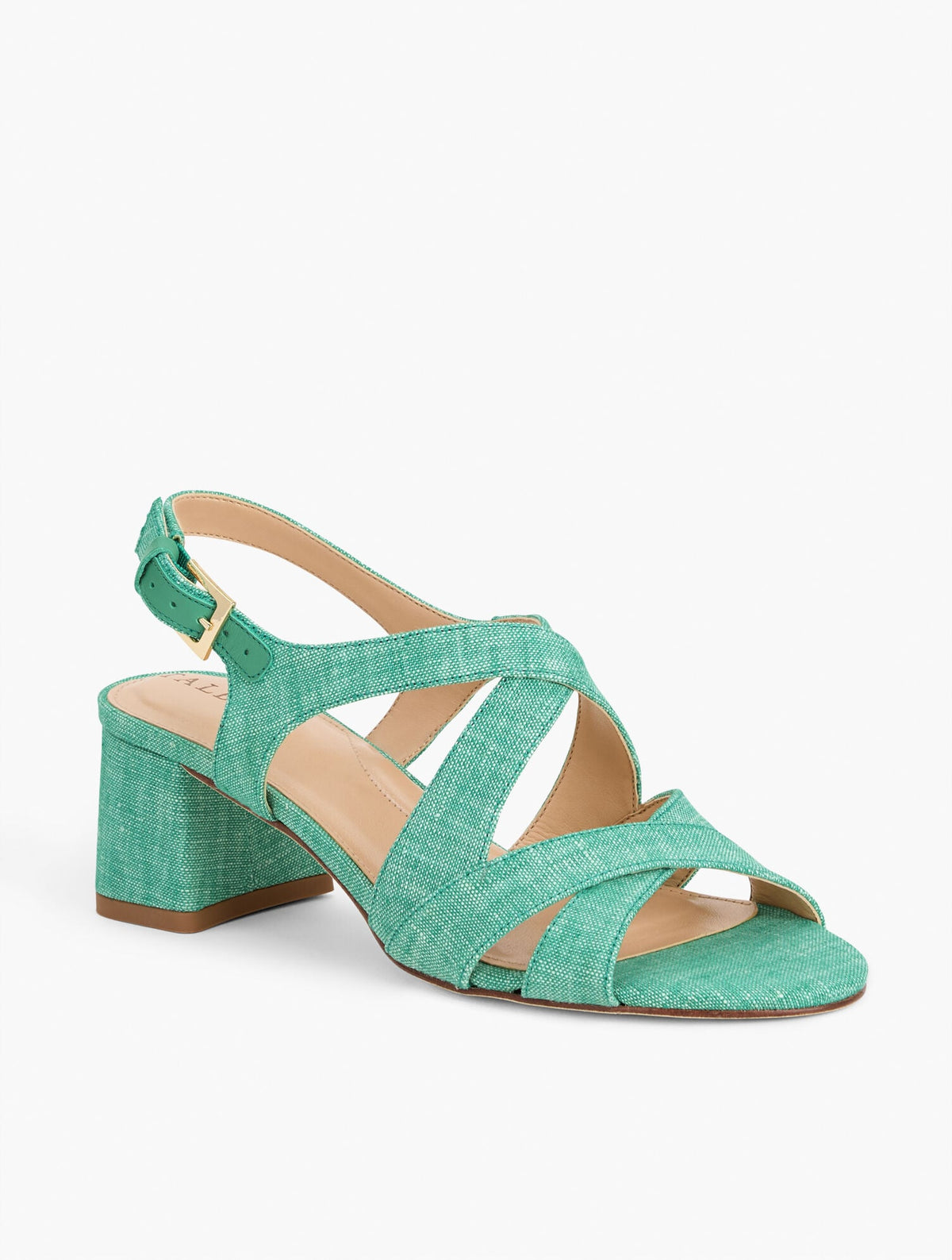 MILLIE STRAPS BLOCK HEEL WASHED LINEN SANDALS