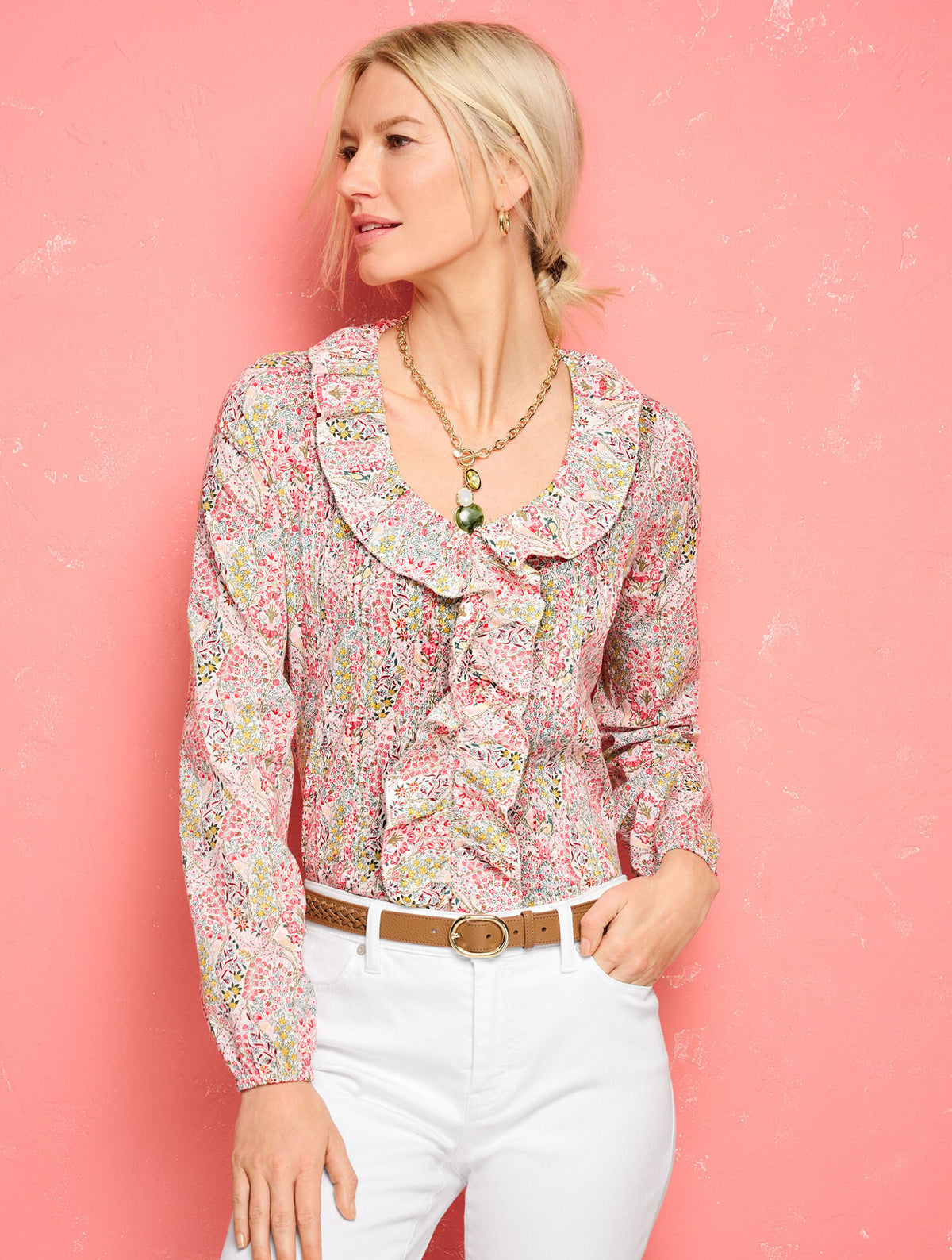 PINTUCK RUFFLE TOP - BRANCHING FLORAL
