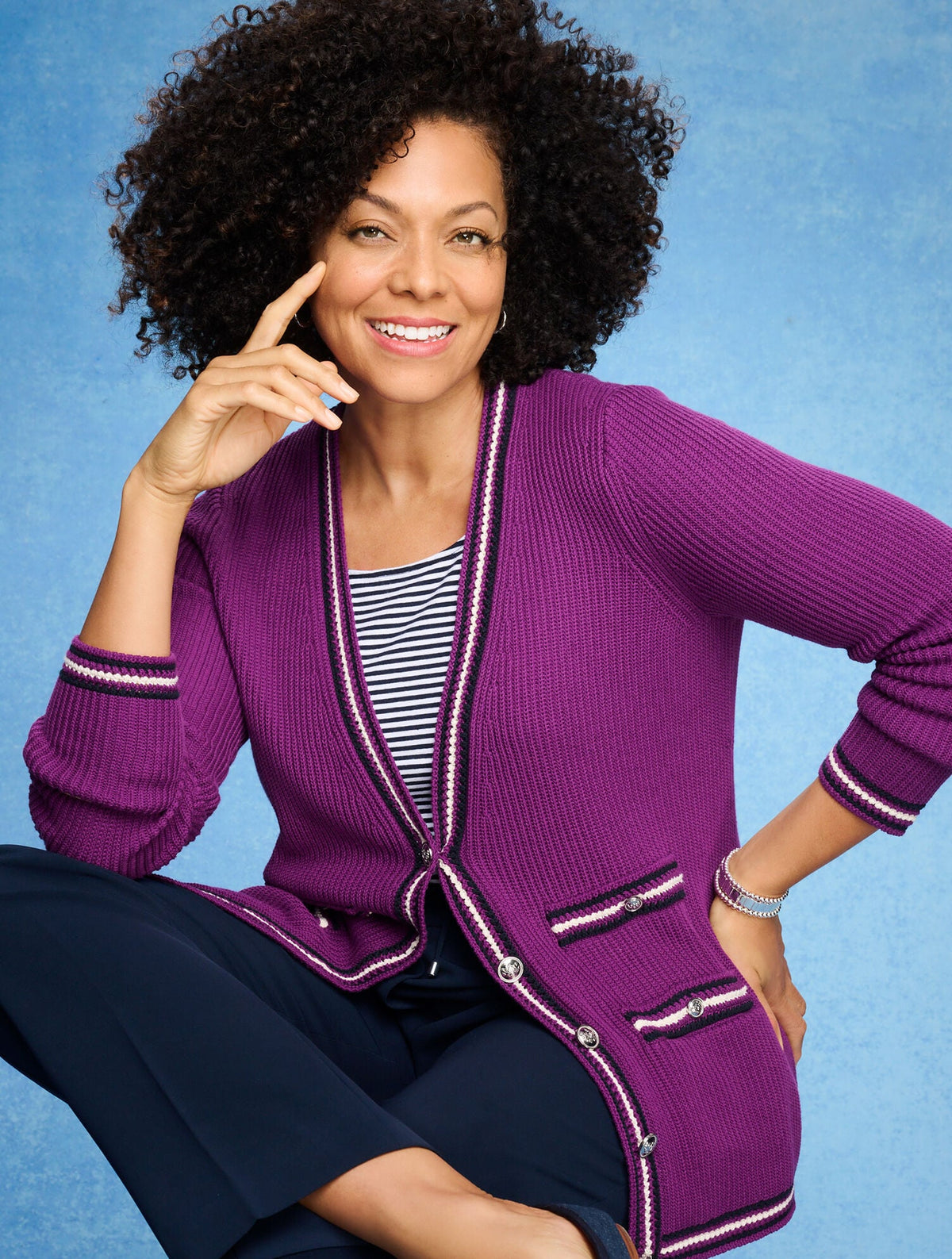 V-NECK CARDIGAN - TEXTURE STRIPE