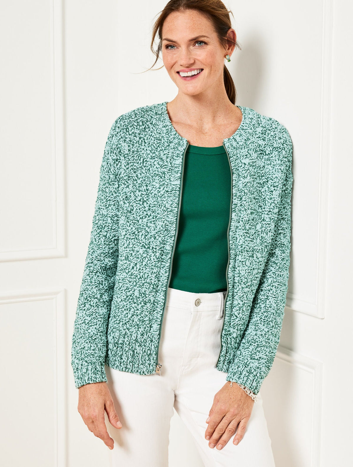 TEXTURE STITCH BOMBER CARDIGAN - MARL