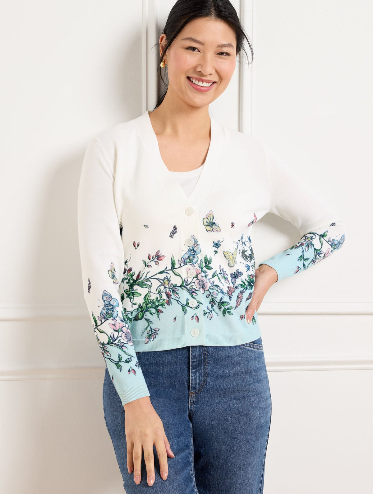V-NECK CARDIGAN - PENCIL BUTTERFLY