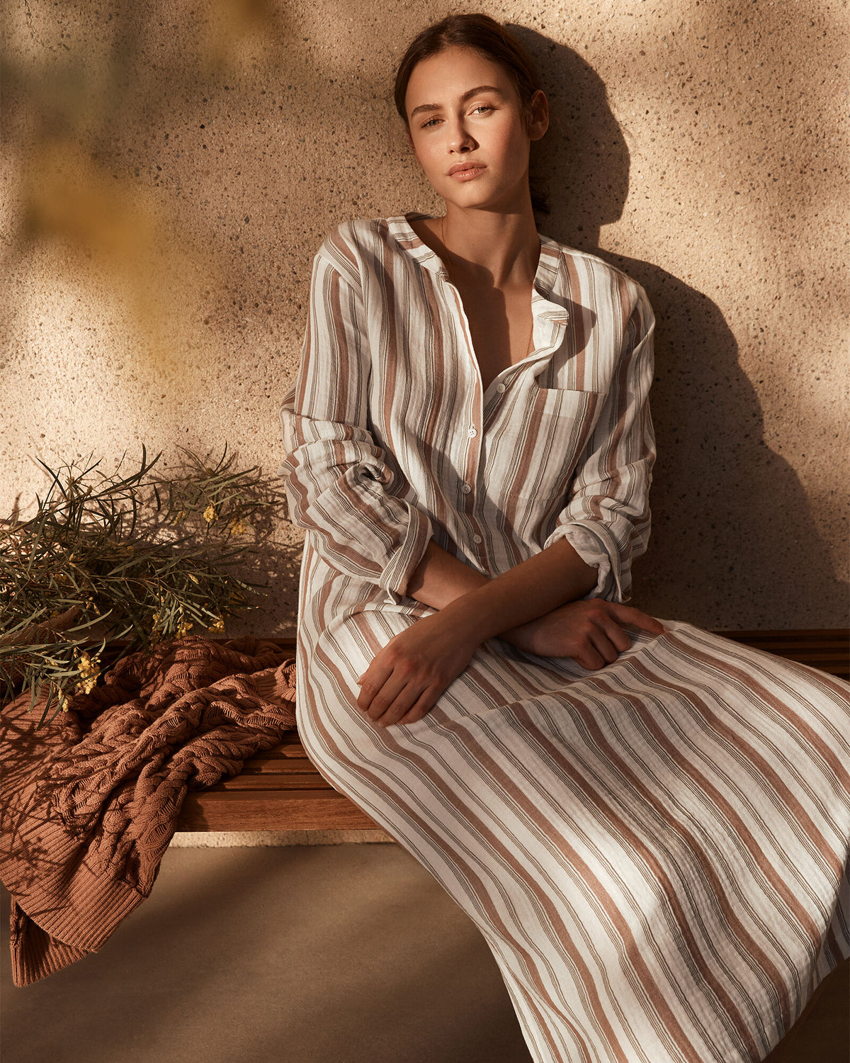 ORGANIC COTTON GAUZE STRIPED DRESS