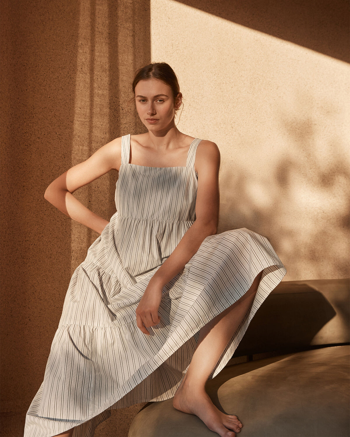ORGANIC COTTON POPLIN STRIPED MIDI DRESS