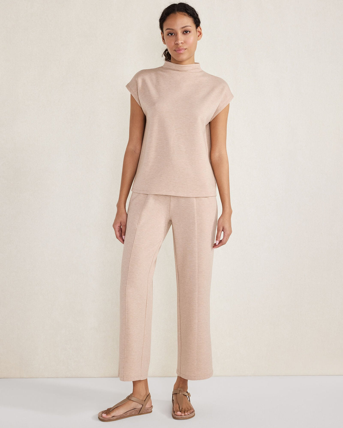 FLEECE PINTUCK CROPPED WIDE LEG PANTS