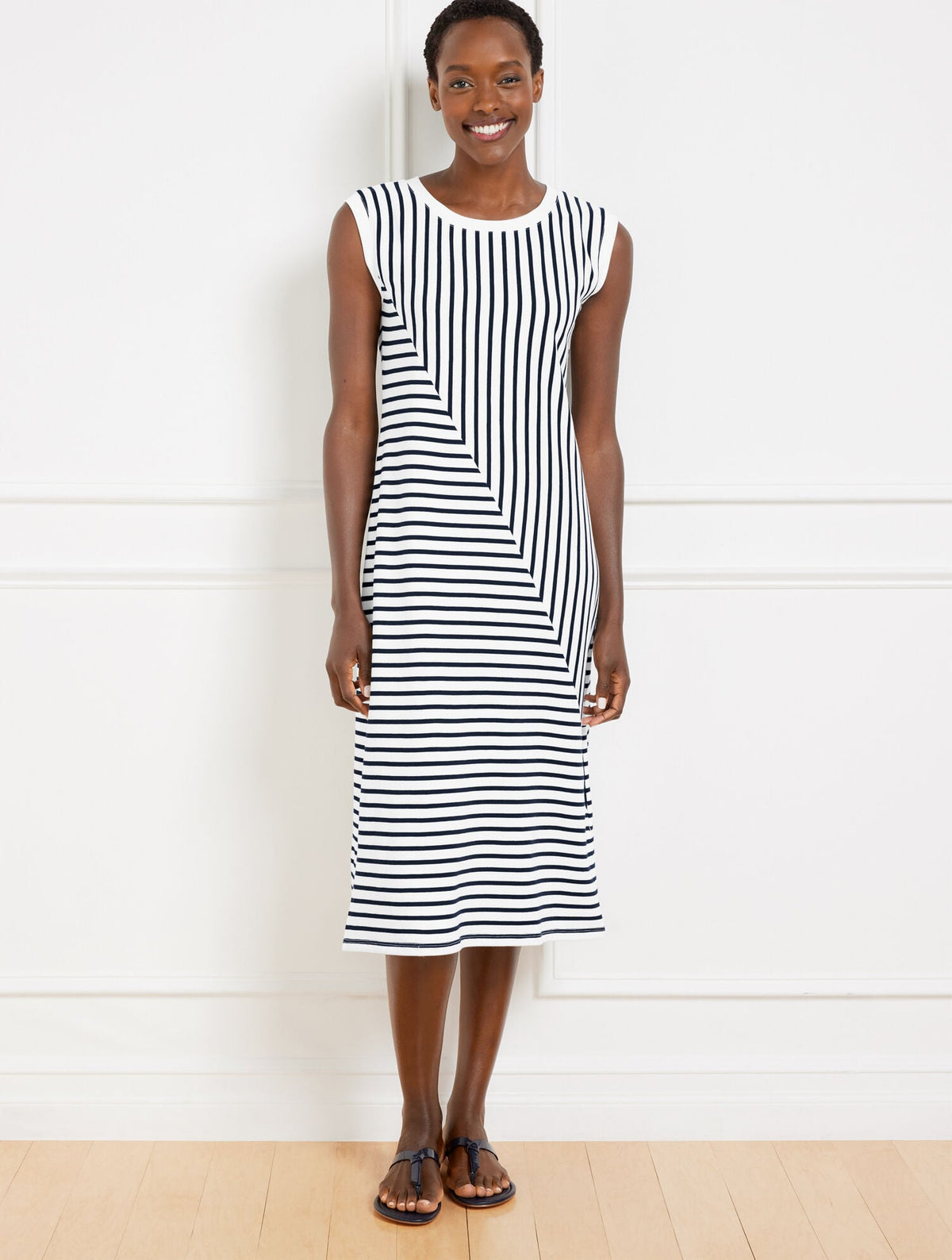 SEASIDE FRENCH TERRY STRIPE MIDI T-SHIRT DRESS