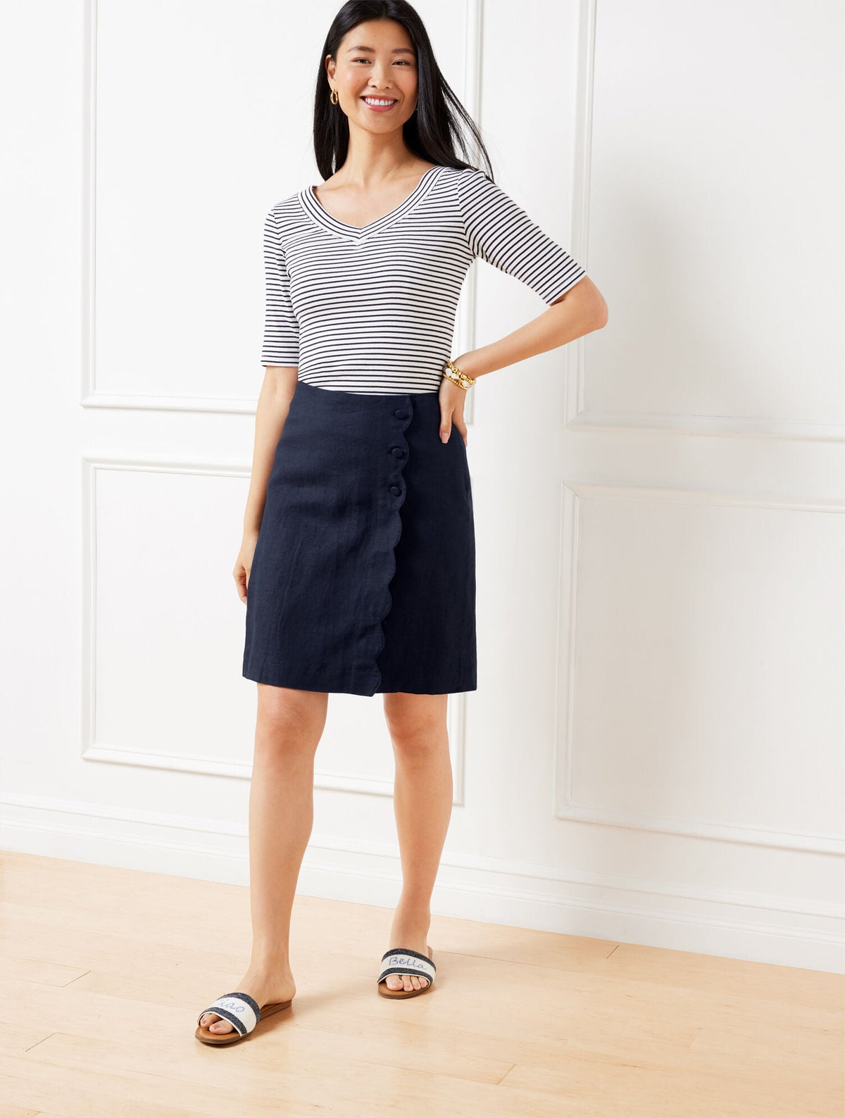 SCALLOP WRAP LINEN SKIRT