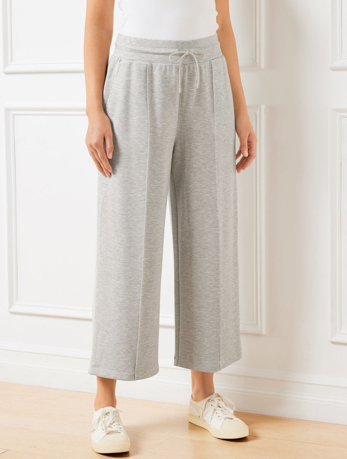 AIRKNIT STRETCH WIDE CROP PANTS - GREY SKY HEATHER