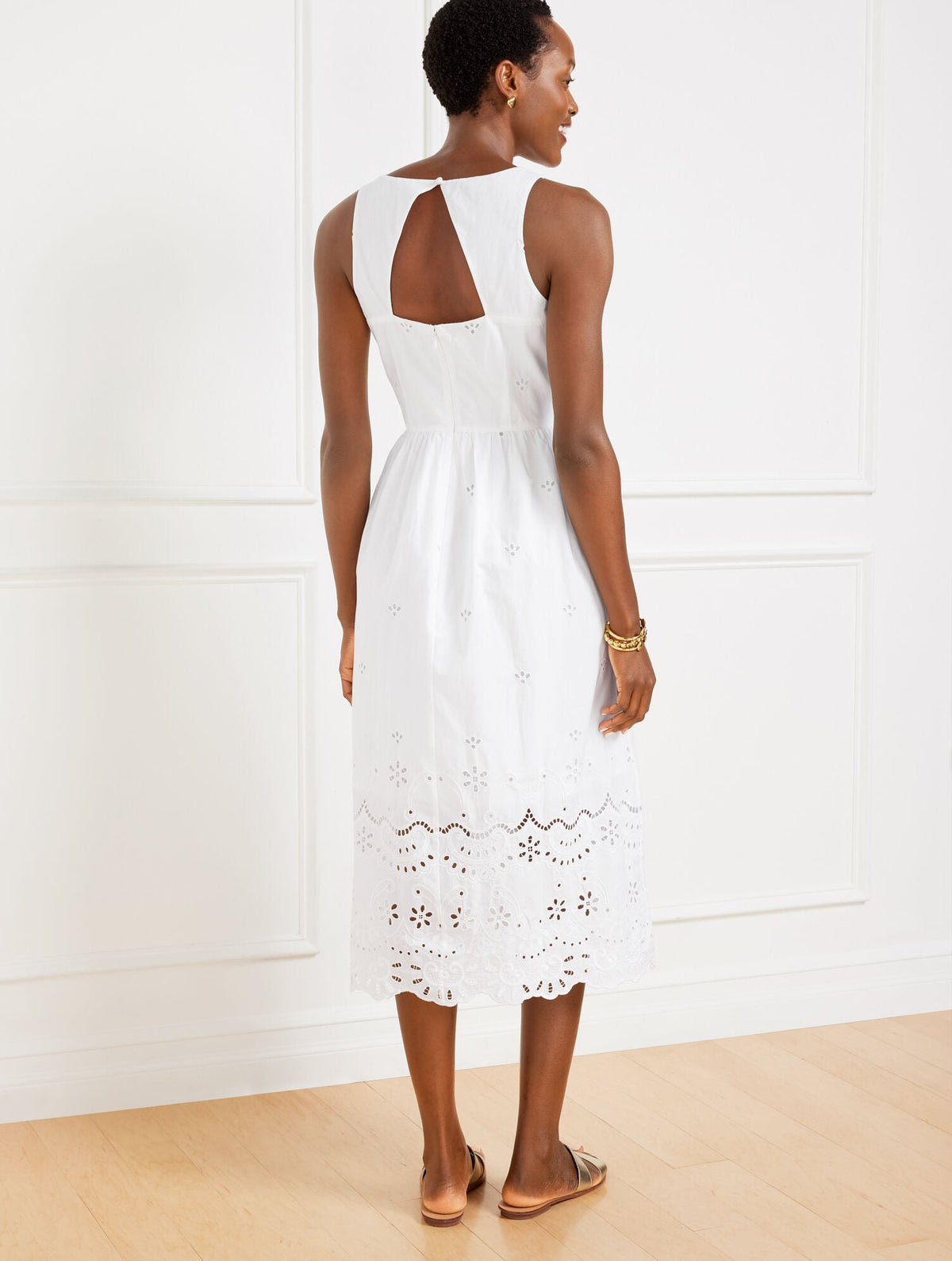 EYELET BORDER SQUARE NECK DRESS