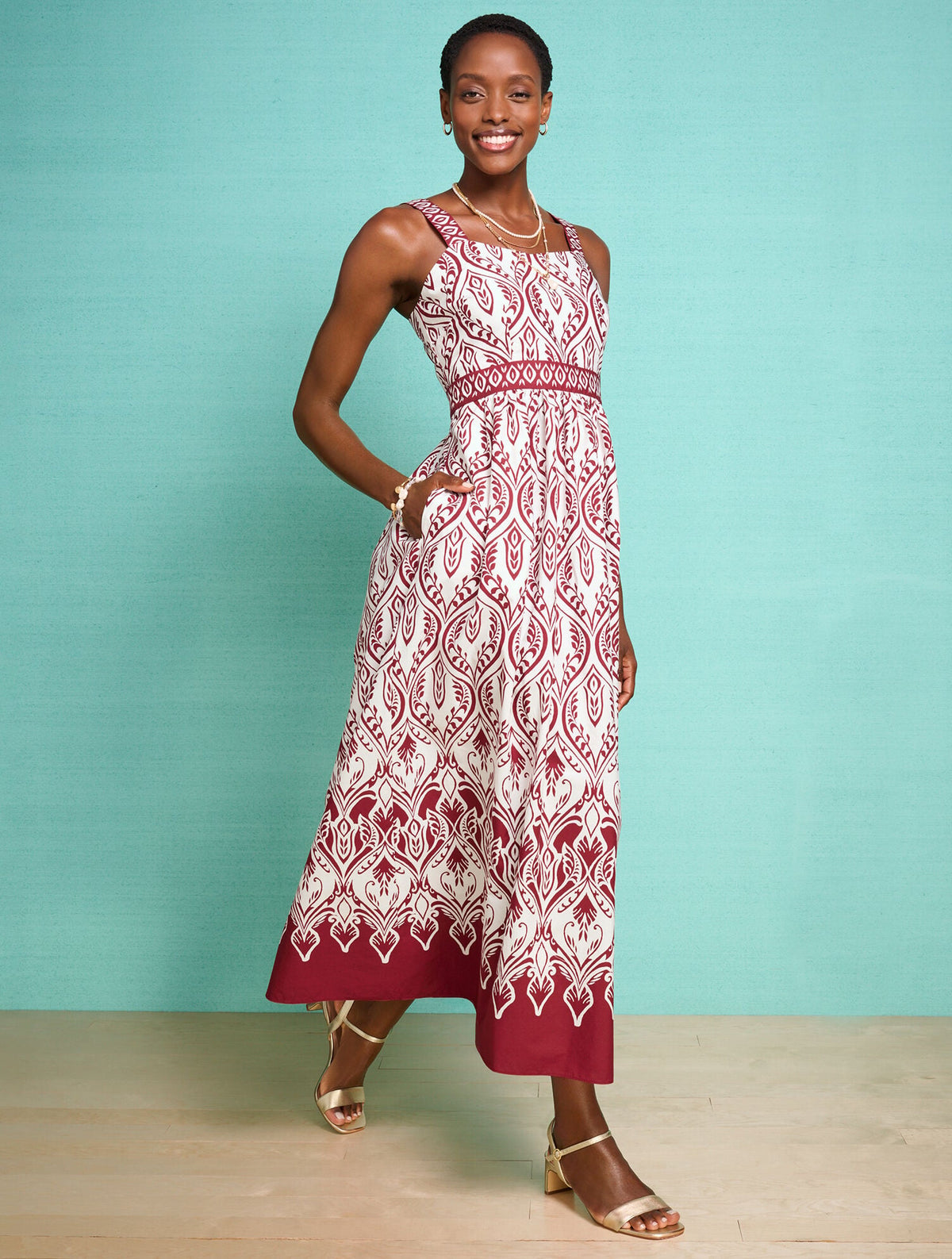 MODERN POPLIN FIT & FLARE DRESS - BOHEMIAN MEDALLION