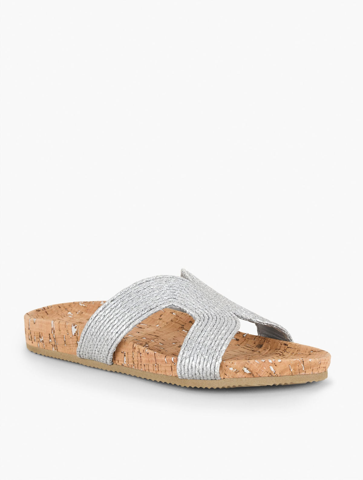 MALIA METALLIC WOVEN RAFFIA SLIDES