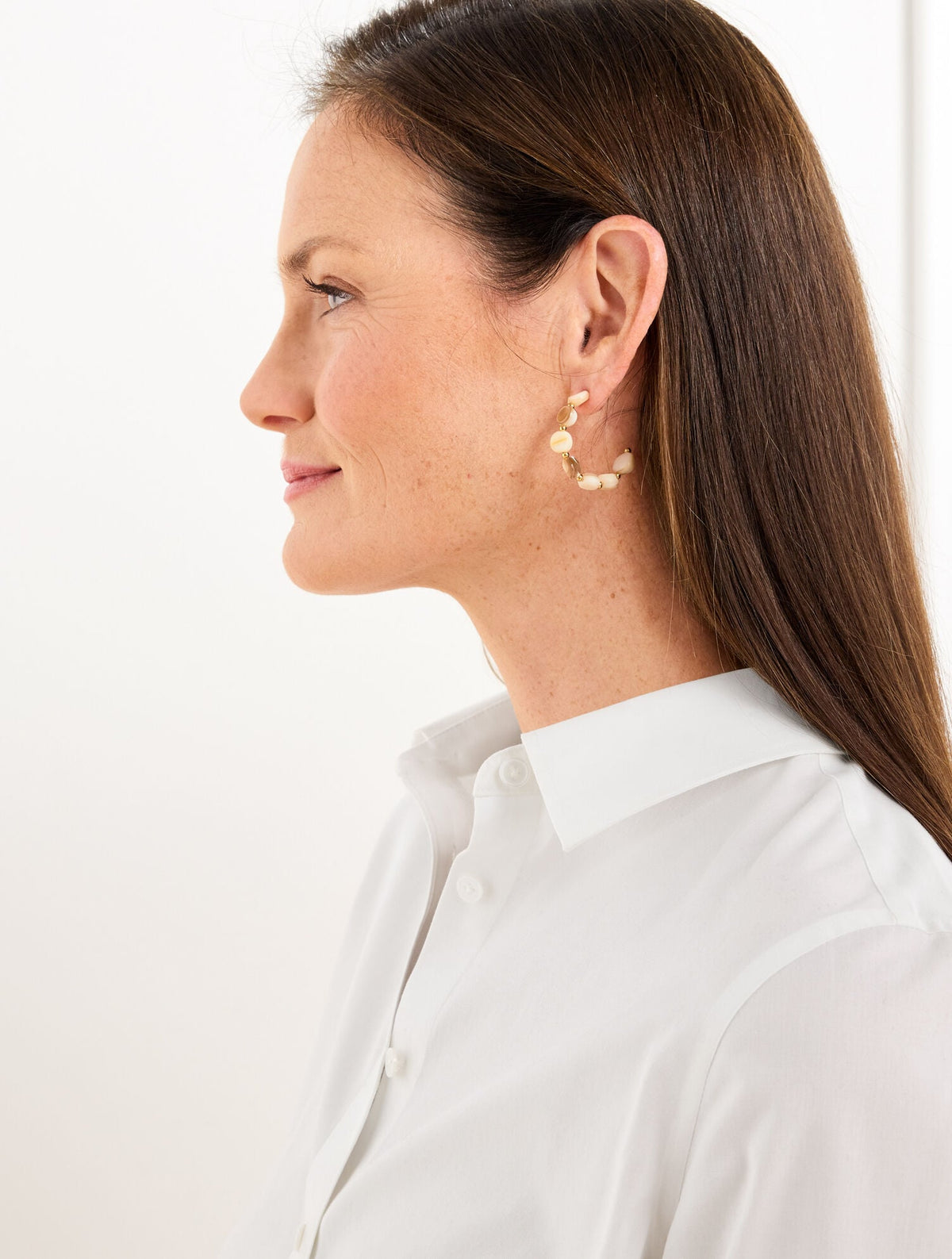 MOTHER-OF-PEARL BEADED HOOP EARRINGS