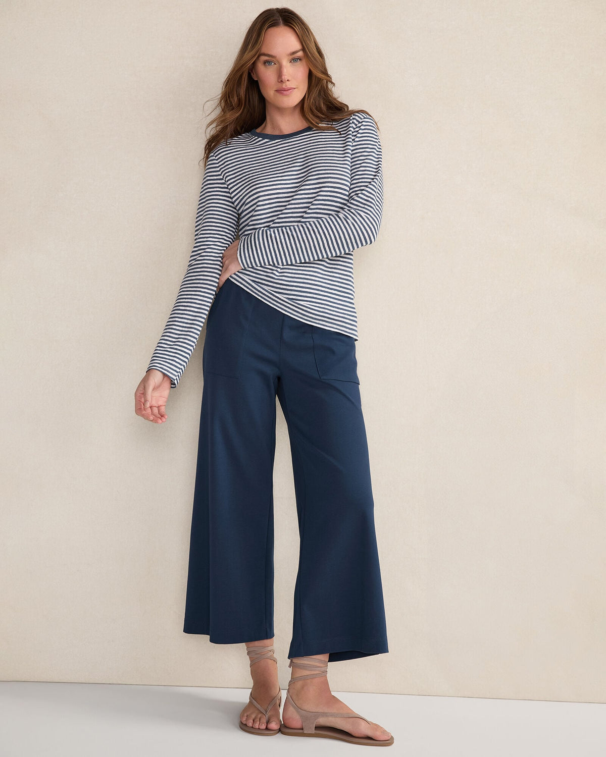 ORGANIC COTTON INTERLOCK WIDE LEG CROPPED PANTS