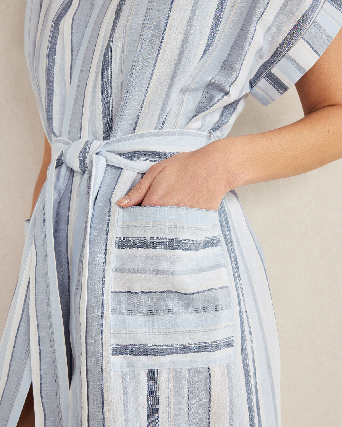 ORGANIC COTTON LINEN COASTAL STRIPE ROBE