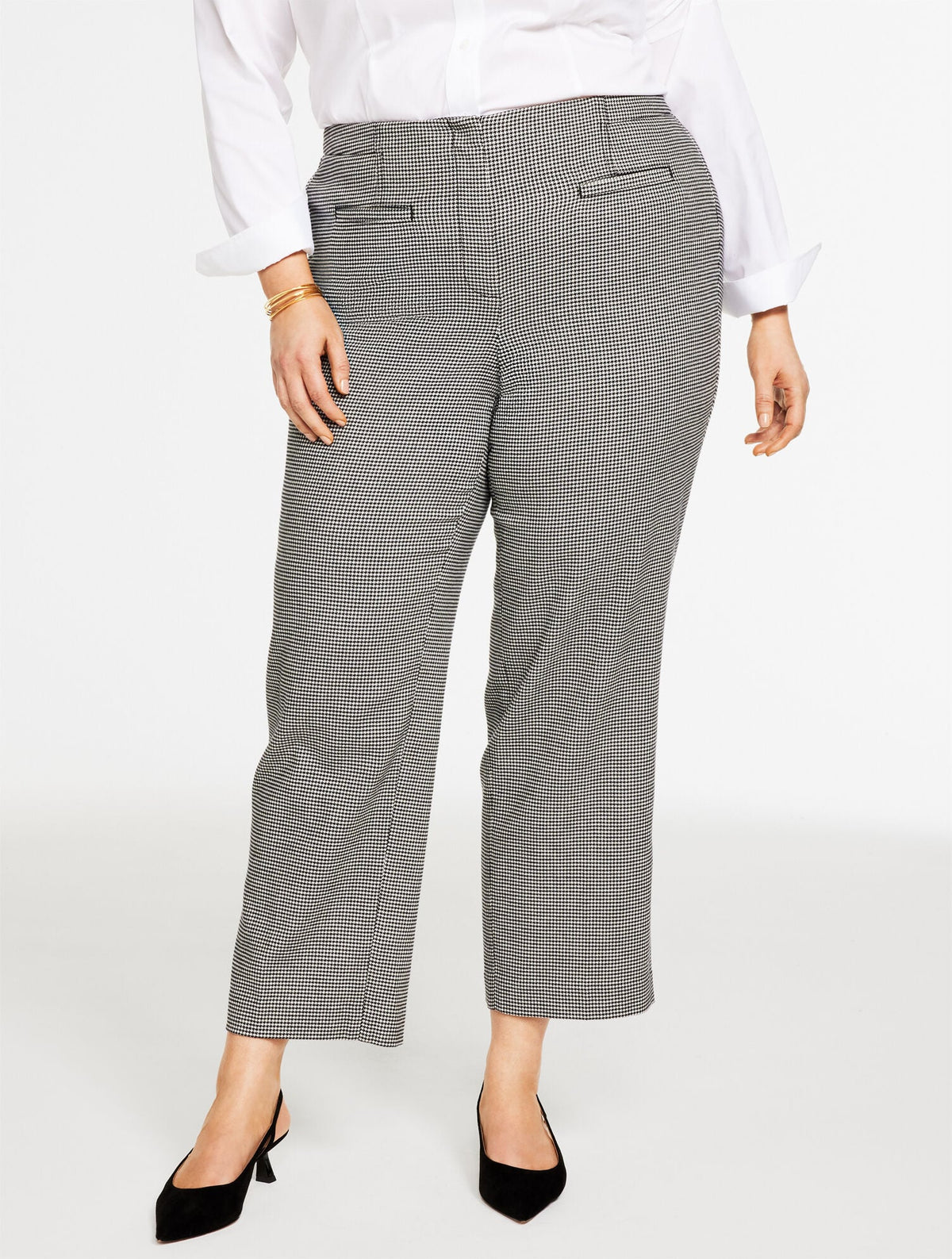 PLUS EXCLUSIVE SLIM WIDE ANKLE PANTS - HARVEST HOUNDSTOOTH