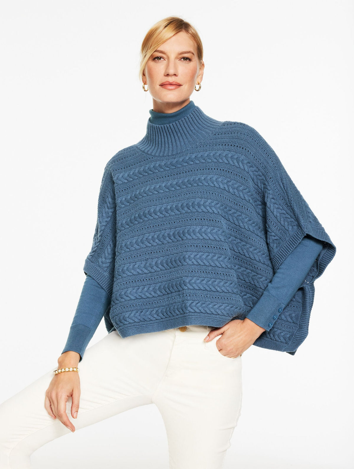 PLUS EXCLUSIVE CABLE KNIT PONCHO - MOONLIGHT BLUE