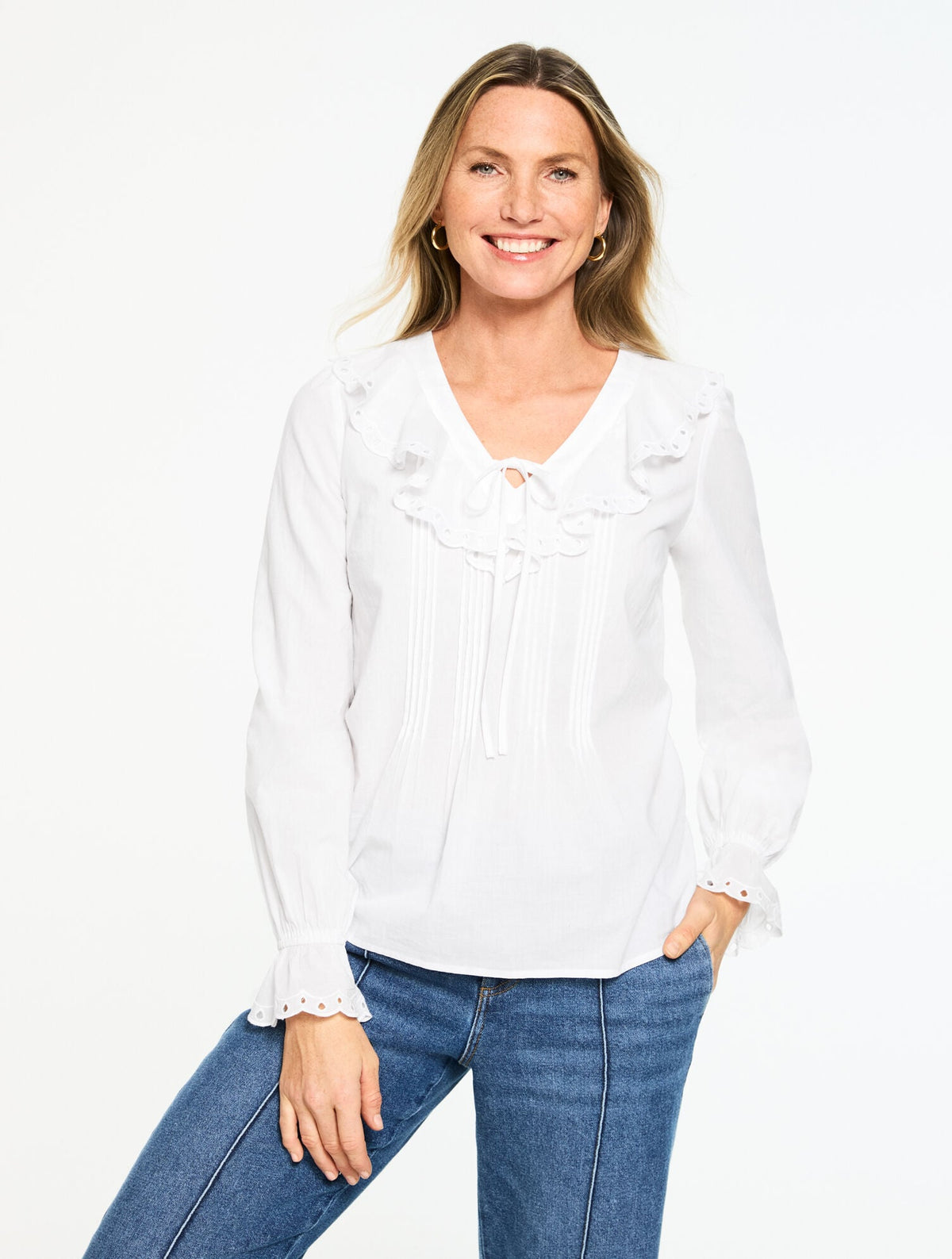 PINTUCK RUFFLE VOILE TOP