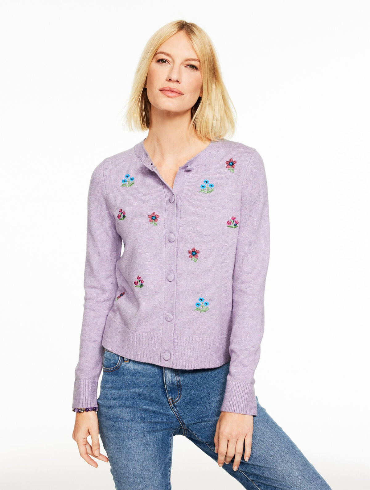 EMBROIDERED CREWNECK CARDIGAN