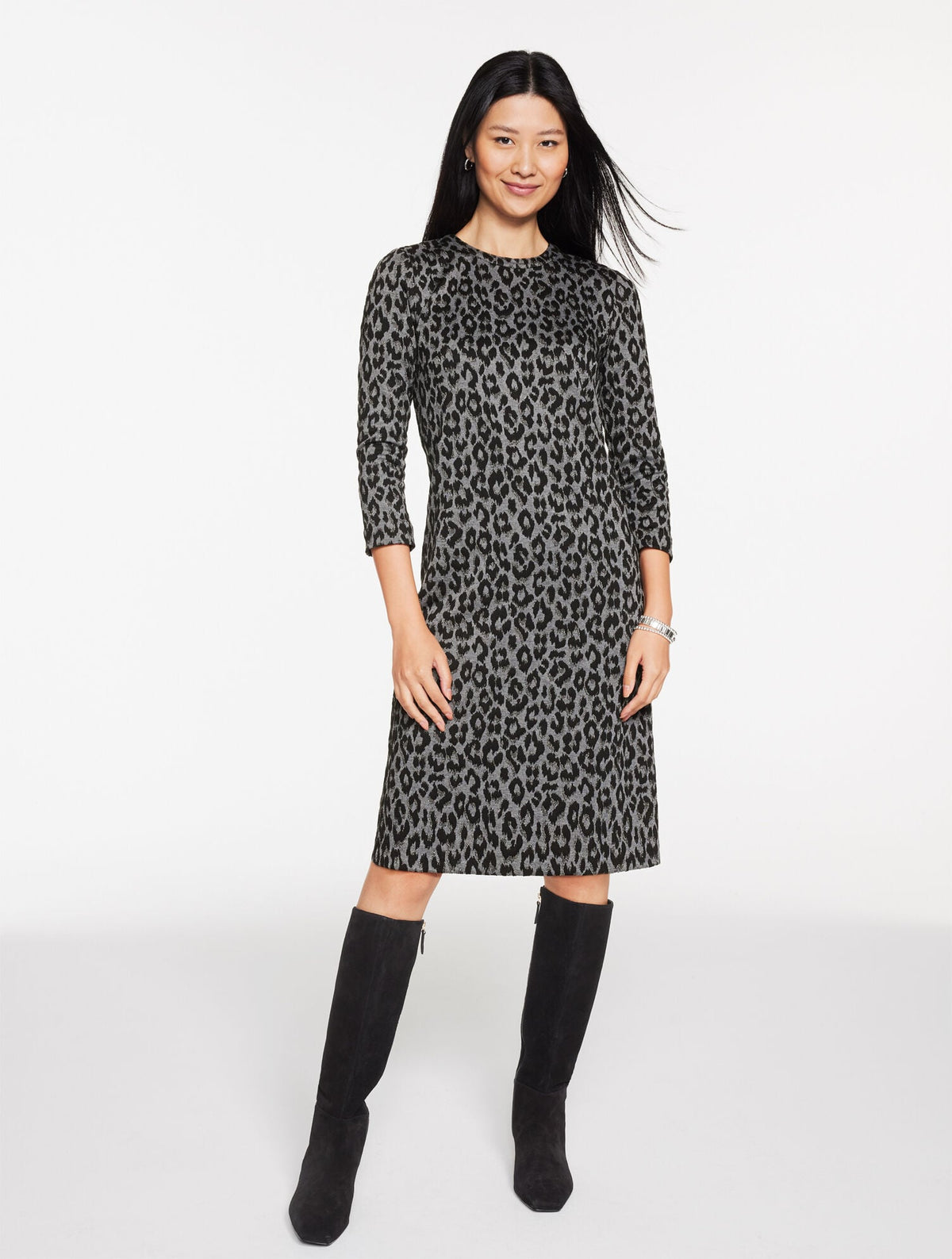 JACQUARD SHIFT DRESS - SNOW LEOPARD