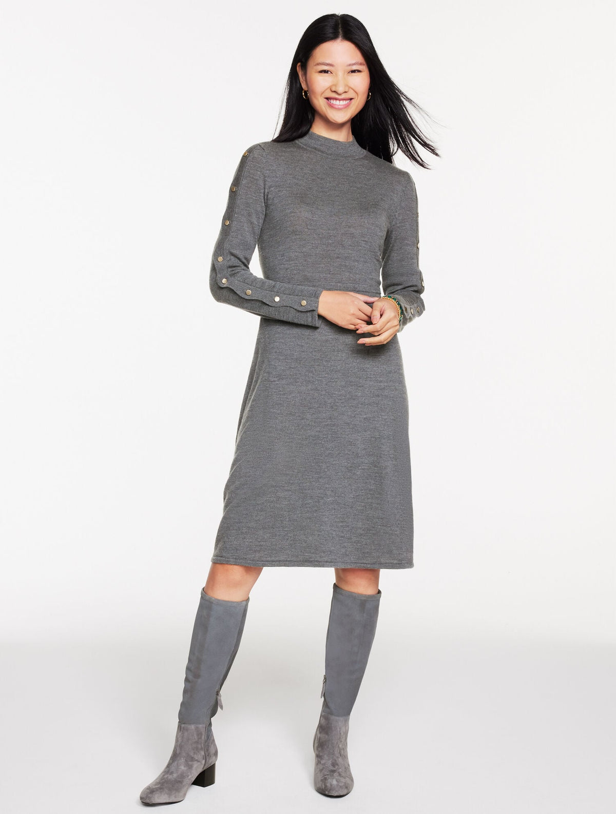 MERINO WOOL SCALLOP FIT & FLARE DRESS