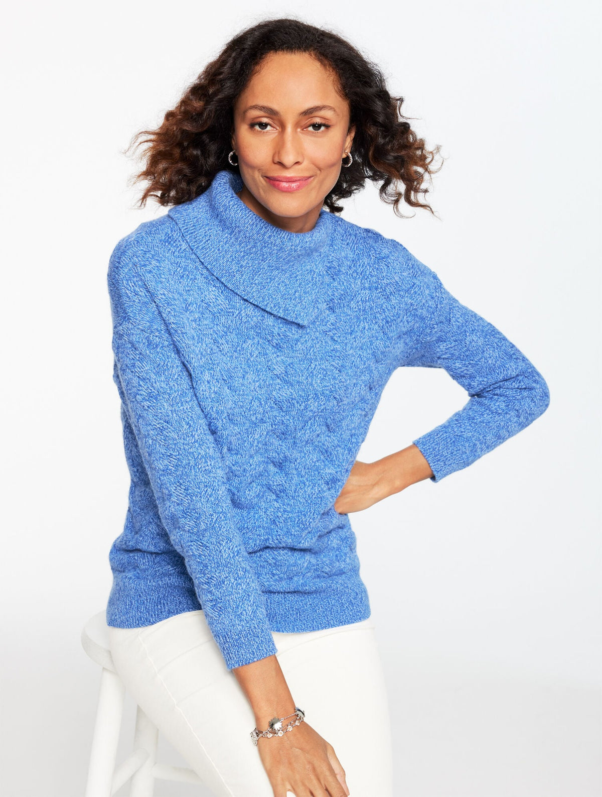 BASKETWEAVE SPLIT NECK SWEATER - MARL