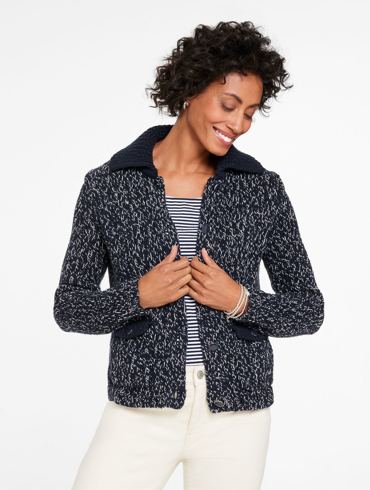 SWEATER JACKET - MARL STRIPE