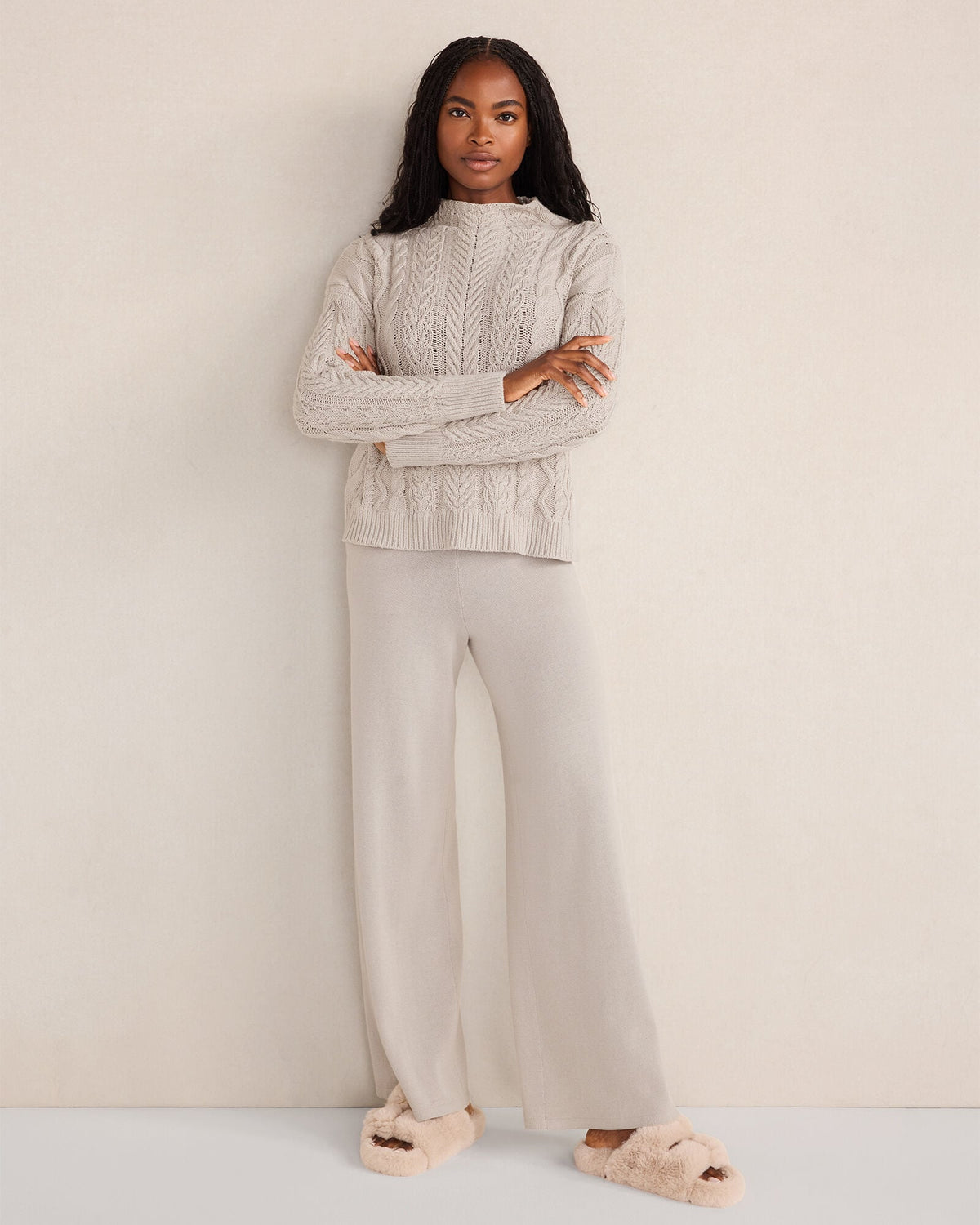 ORGANIC COTTON CABLE MOCKNECK SWEATER