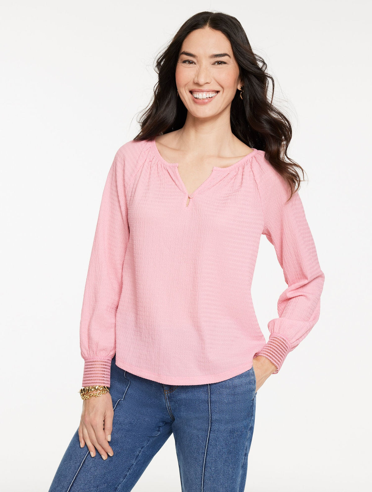 CRINKLE SPLIT NECK TOP