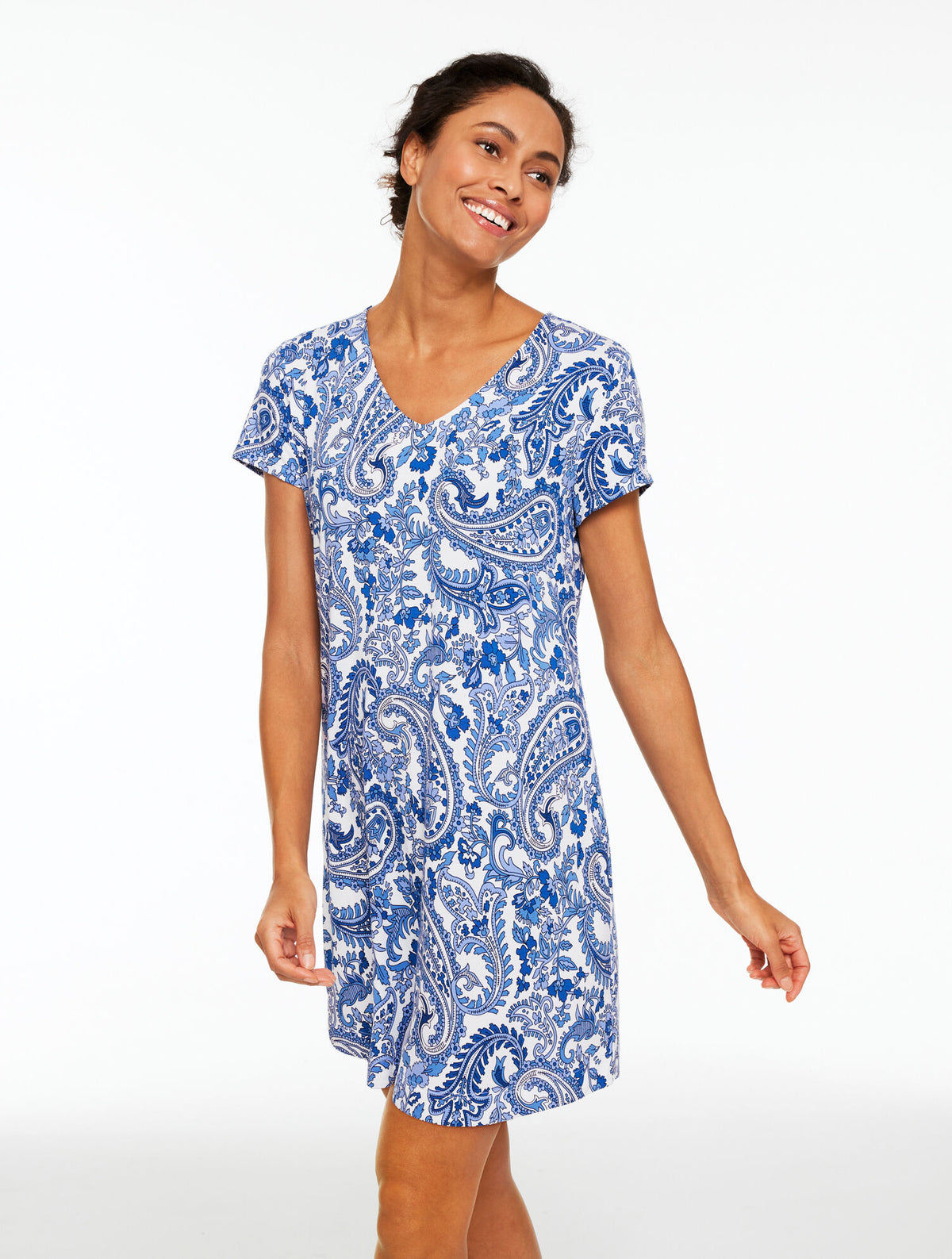 TALBOTS X SOMA COOL NIGHTS SHORT SLEEVE SLEEPSHIRT - ALLYAH PAISLEY