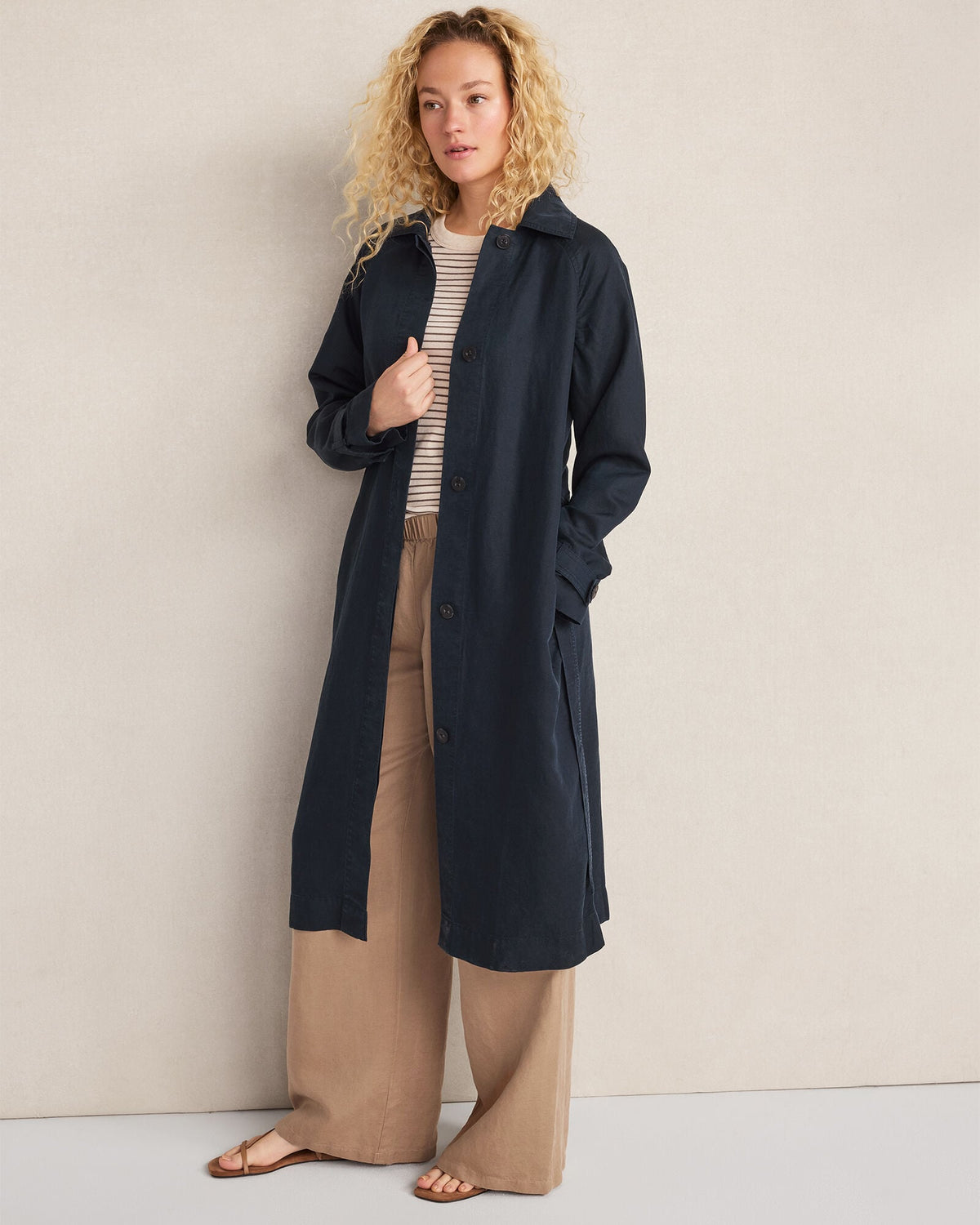 LINEN BLEND DOBBY TRENCH COAT
