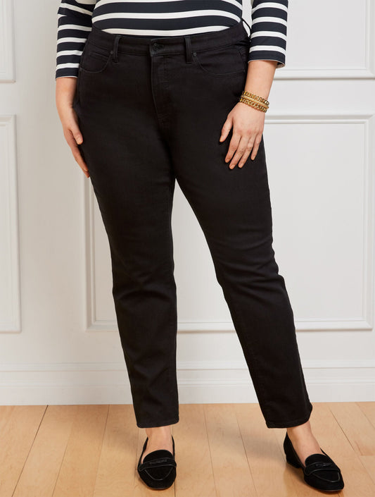 PLUS SIZE HIGH-WAIST STRAIGHT-LEG JEANS - BLACK - CURVY FIT