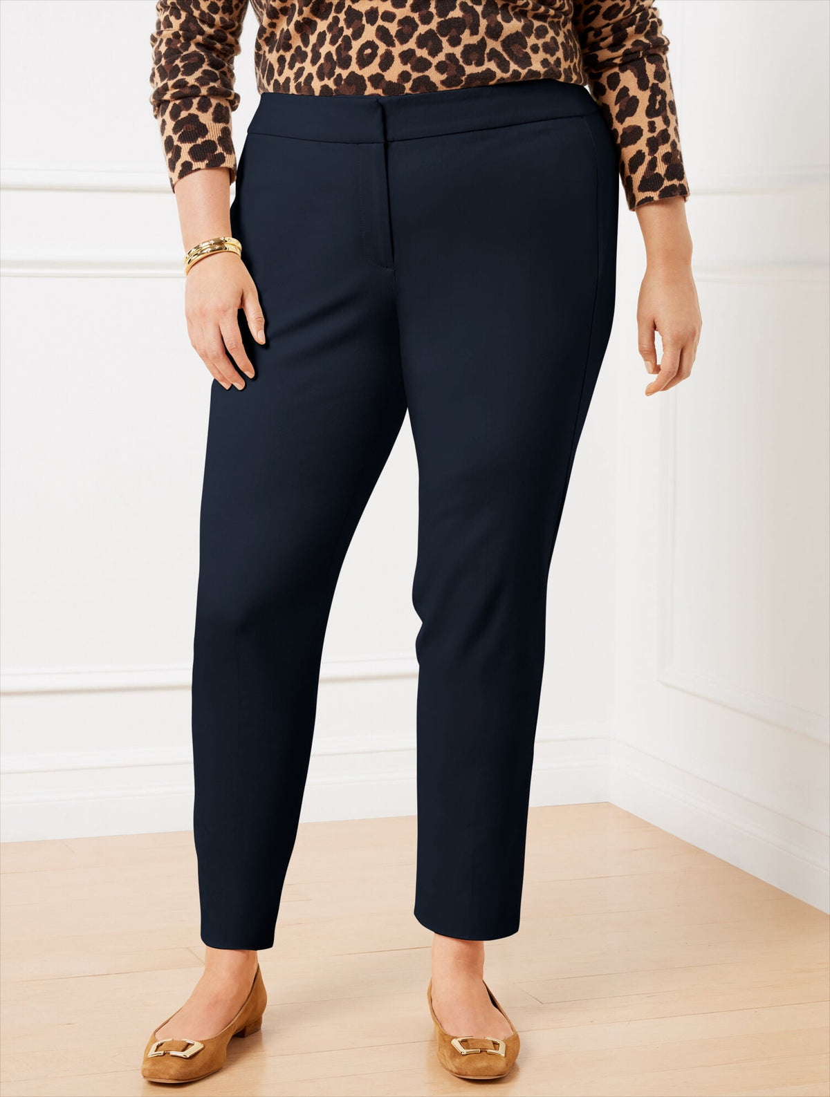 PLUS EXCLUSIVE TALBOTS CHATHAM COTTON BI-STRETCH SLIM ANKLE PANTS - SOLID - CURVY FIT