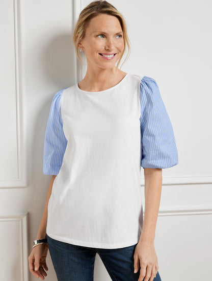 WOVEN SLEEVE CREWNECK TEE