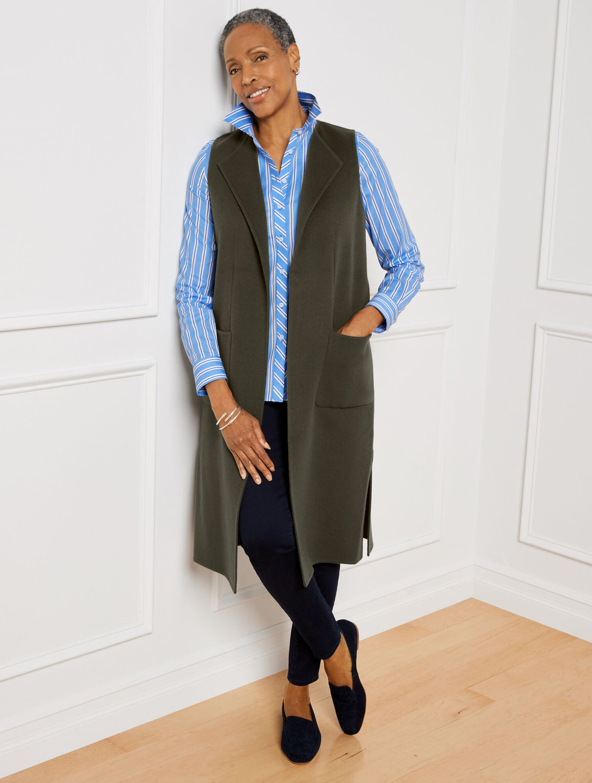 DOUBLE-FACED WOOL BLEND VEST TOPPER
