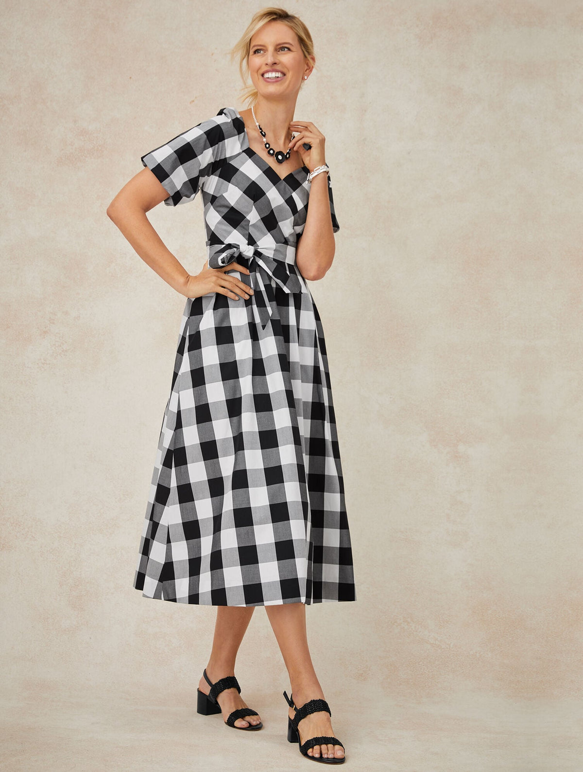 ZINNIA GINGHAM FIT & FLARE POPLIN DRESS