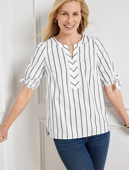FANCY STRIPE TIE SLEEVE TOP