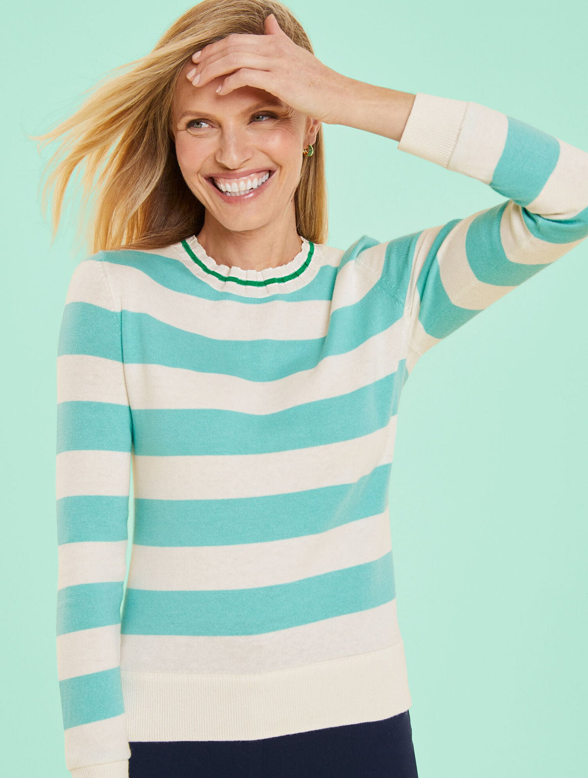 BICOLOR STRIPE CREWNECK PULLOVER