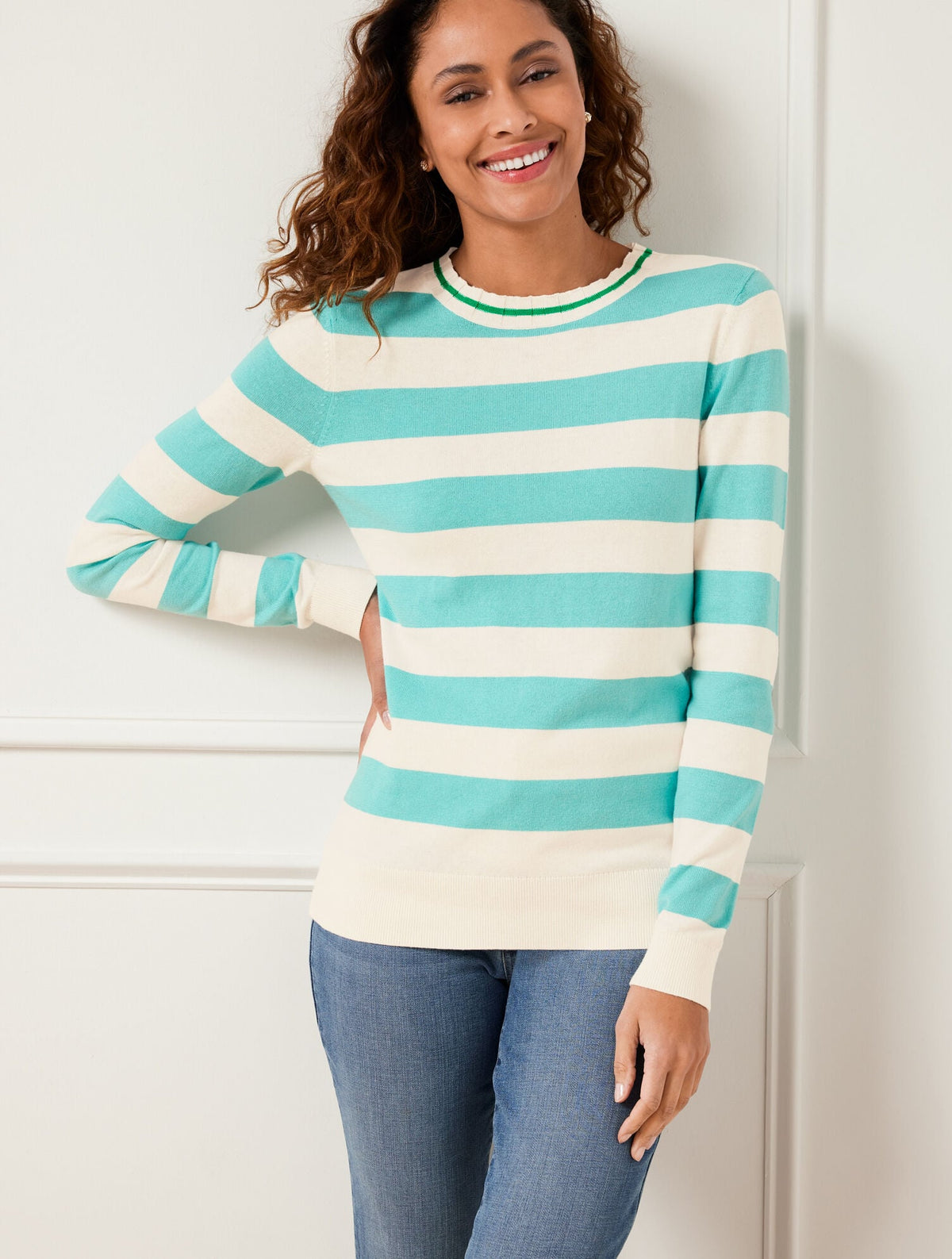 BICOLOR STRIPE CREWNECK PULLOVER