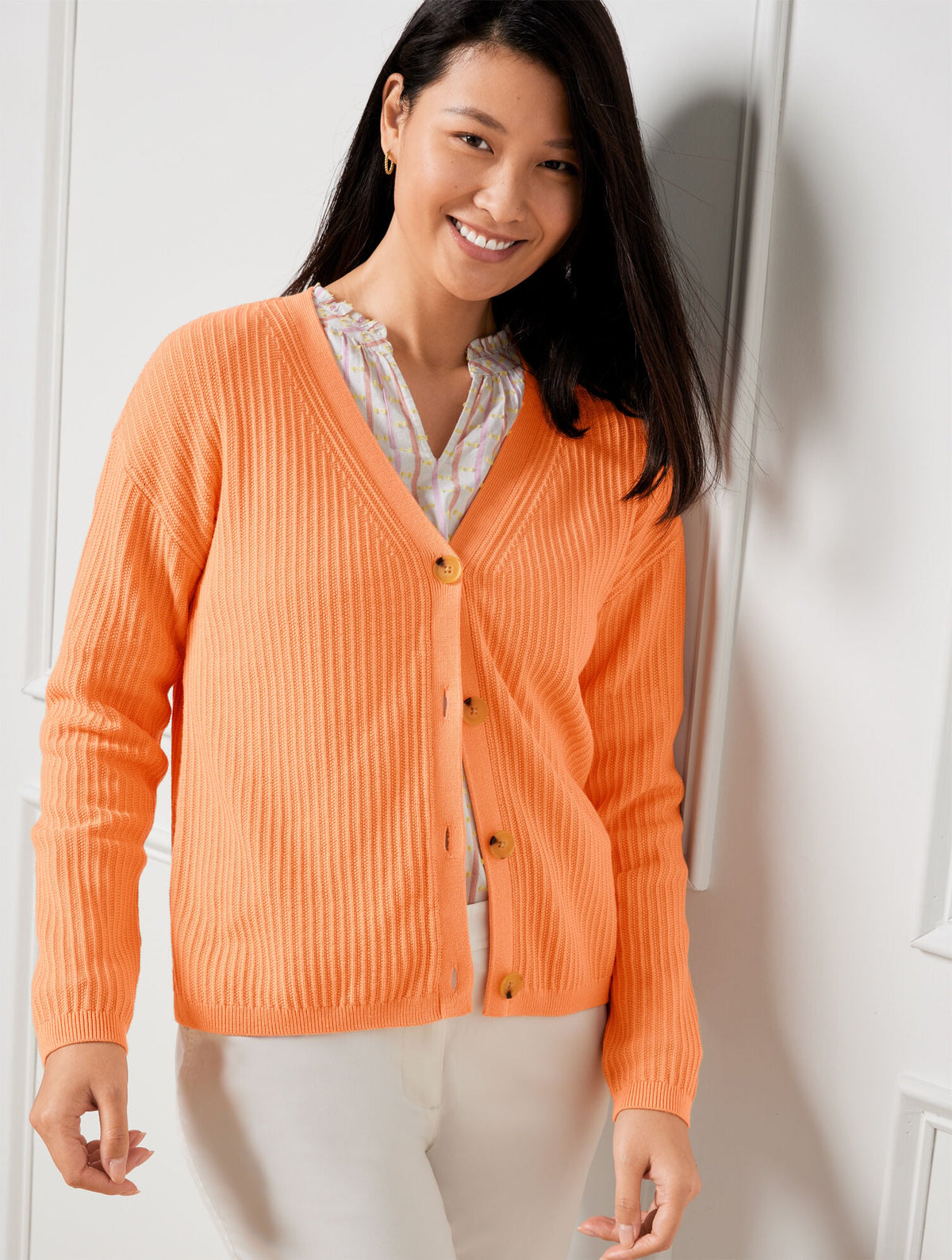 RIBBED V-NECK CARDIGAN