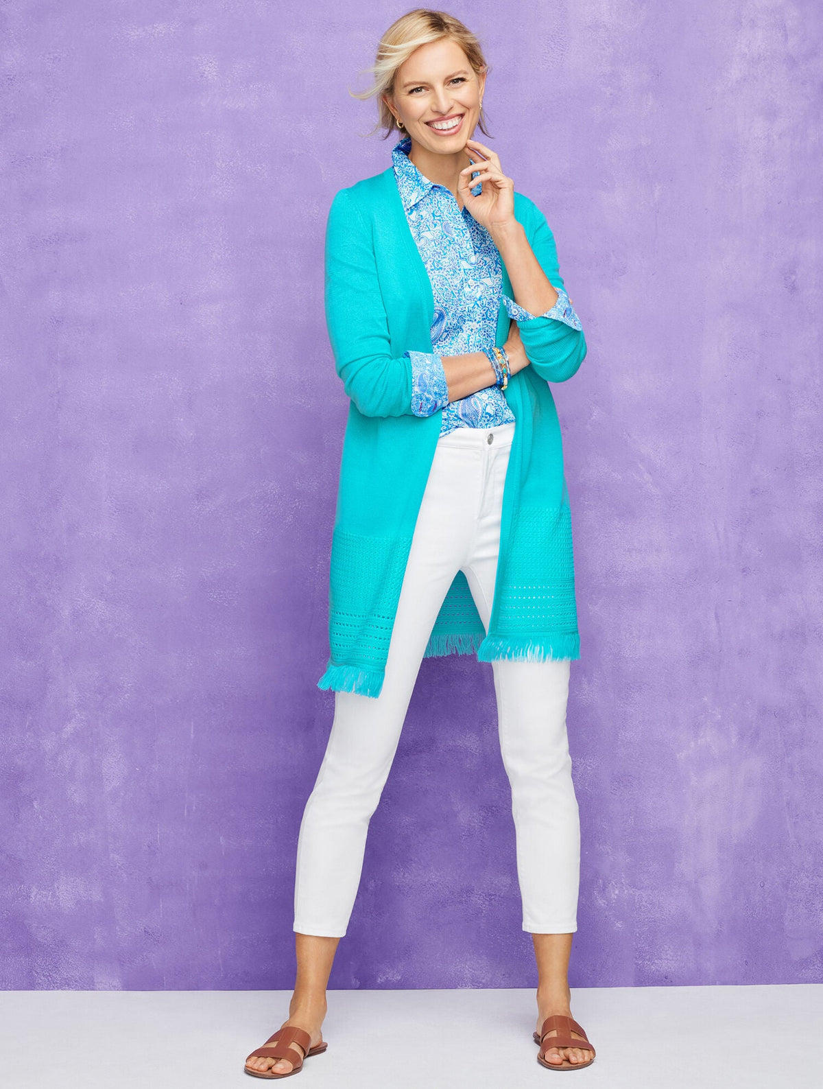 TEXTURED FRINGE OPEN FRONT CARDIGAN
