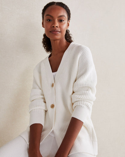 ORGANIC COTTON SHAKER STITCH CARDIGAN