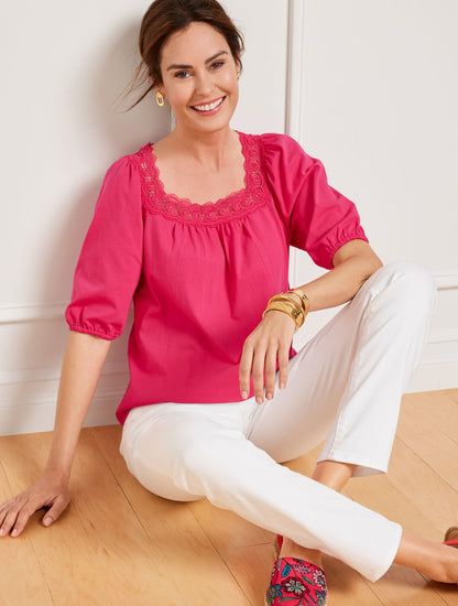 LACE TRIM SQUARE NECK TOP